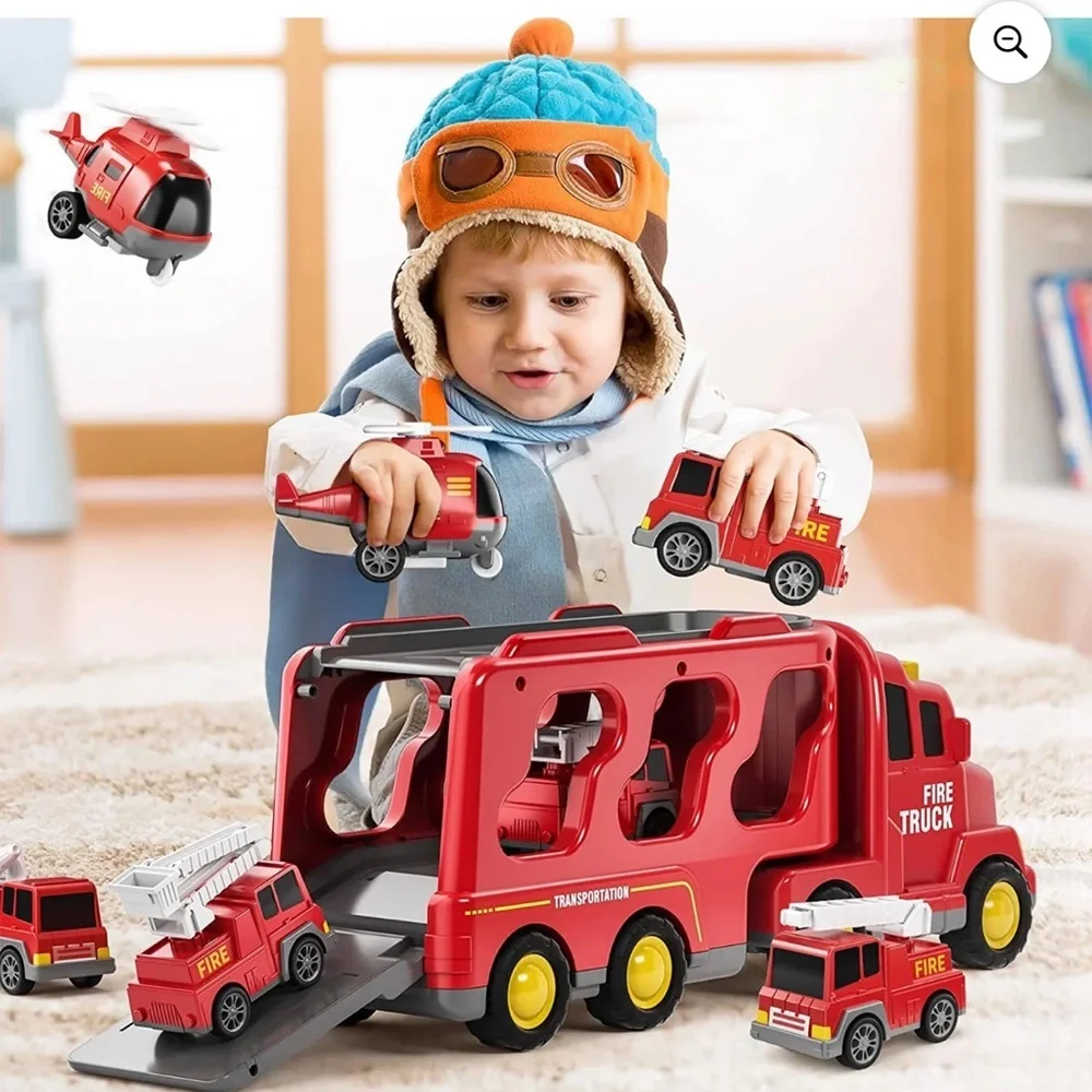 ✨BNWT - Fire Truck Car Model Lights & Music Transport Vehicle Container Car✨